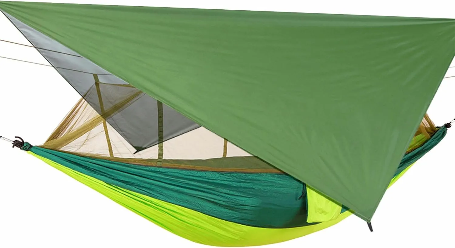 Happy Camper Camping Hammock for Camping, Outdoor Adventures Backpacking or Travel with Rain Fly and Mosquito Net, Lightweight & Portable - Up to 400lbs (Light Green/Green, Single)