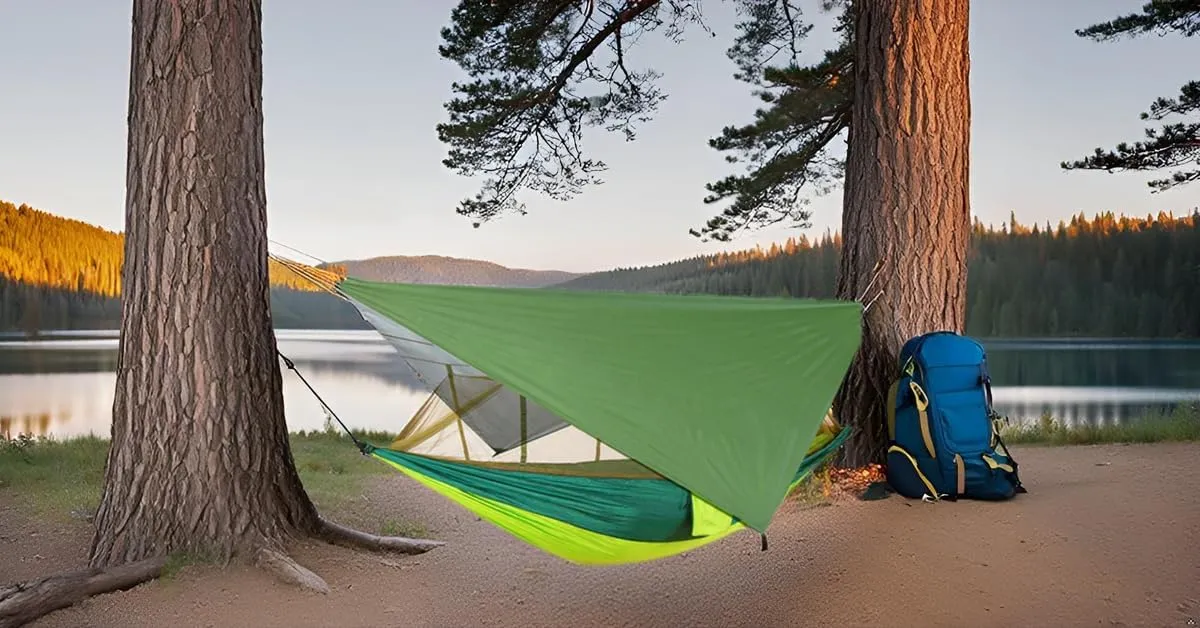 Happy Camper Camping Hammock for Camping, Outdoor Adventures Backpacking or Travel with Rain Fly and Mosquito Net, Lightweight & Portable - Up to 400lbs (Light Green/Green, Single)