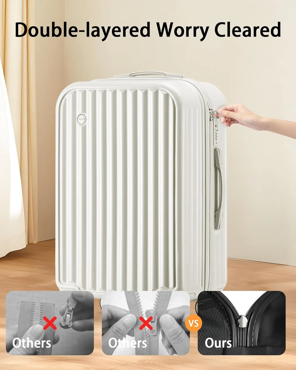 Hardside Carry On Luggage with Spinner Wheels and Built-in TSA Lock Durable Suitcase Rolling Luggage with USB Port cup holder Carry-On 20Inch (White)