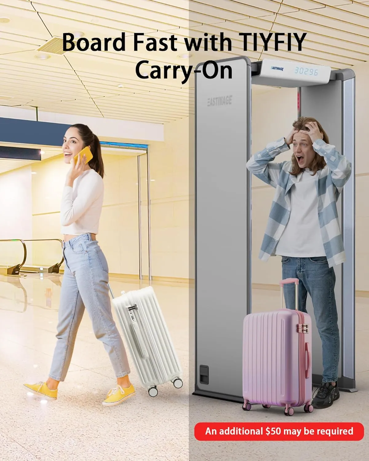 Hardside Carry On Luggage with Spinner Wheels and Built-in TSA Lock Durable Suitcase Rolling Luggage with USB Port cup holder Carry-On 20Inch (White)