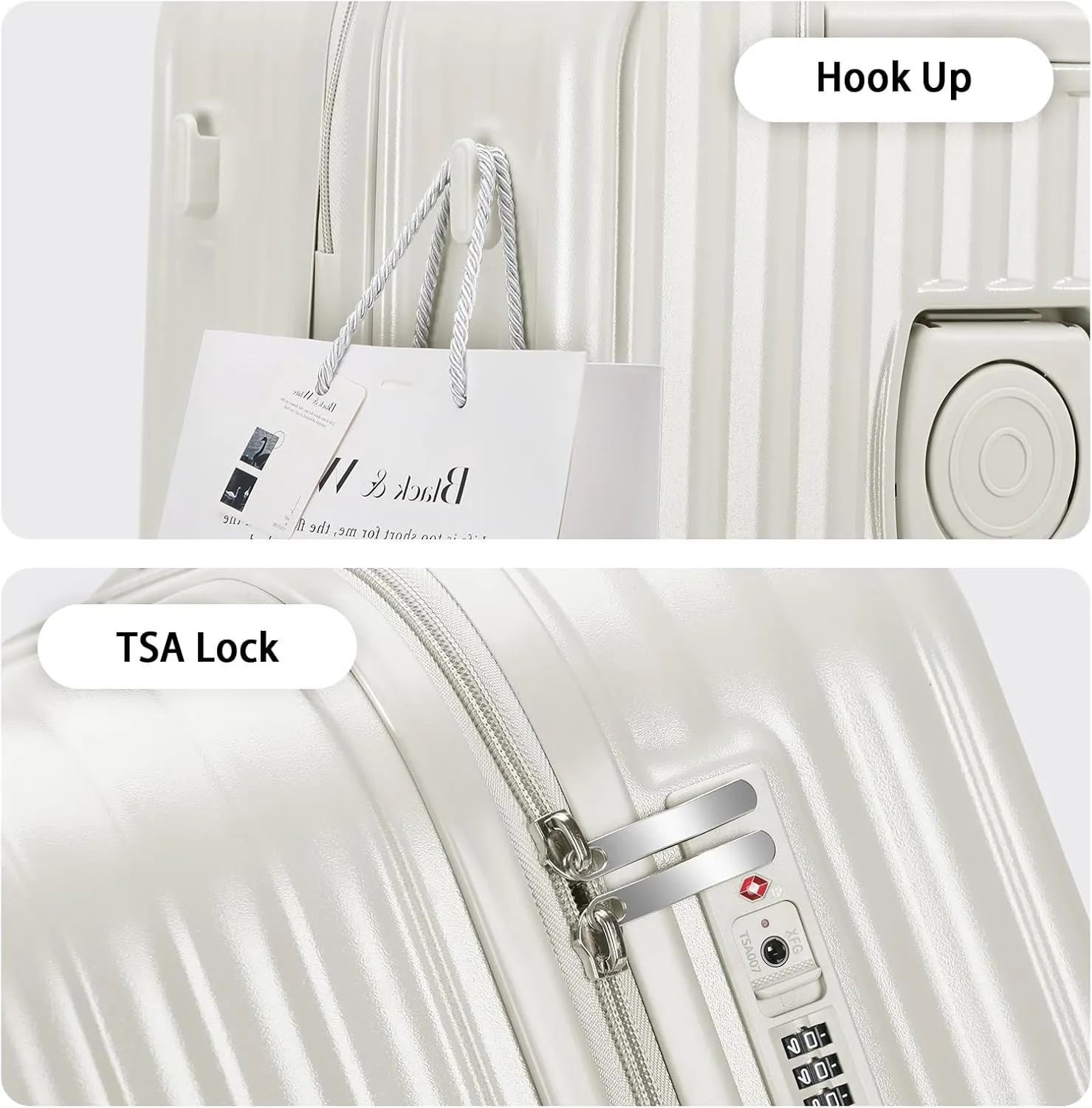 Hardside Carry On Luggage with Spinner Wheels and Built-in TSA Lock Durable Suitcase Rolling Luggage with USB Port cup holder Carry-On 20Inch (White)