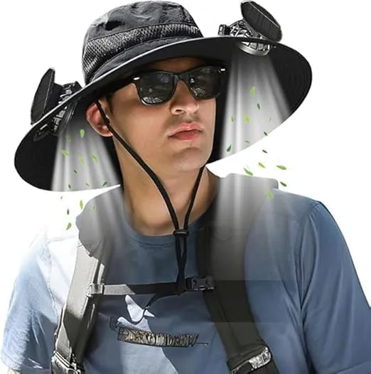 Hat with Fans Solar Power, Solar Fan Hat, 2 Solar Fan Sun Bucket Hat for Men Women UPF 50  Bucket Fishing & Beach