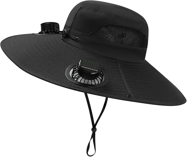 Hat with Fans Solar Power, Solar Fan Hat, 2 Solar Fan Sun Bucket Hat for Men Women UPF 50  Bucket Fishing & Beach