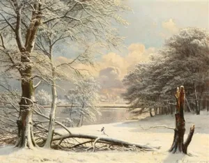 HDARTiTi Famous Painting Posters Artwork Print For Canvas Sun Light on the Bank of a Lake in Winter Time Anders Lundby Wall Art Posters for Office Decor 60x90cm