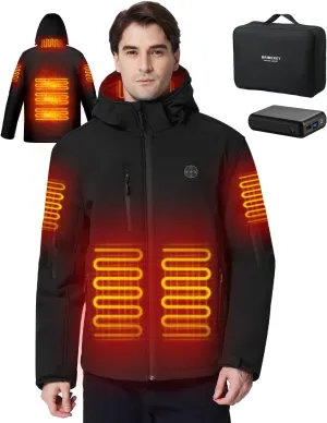 Heated Jacket for Men with 7.4V Battery Pack and Detachable Hood, Windproof Soft Shell Electric Heating Coat