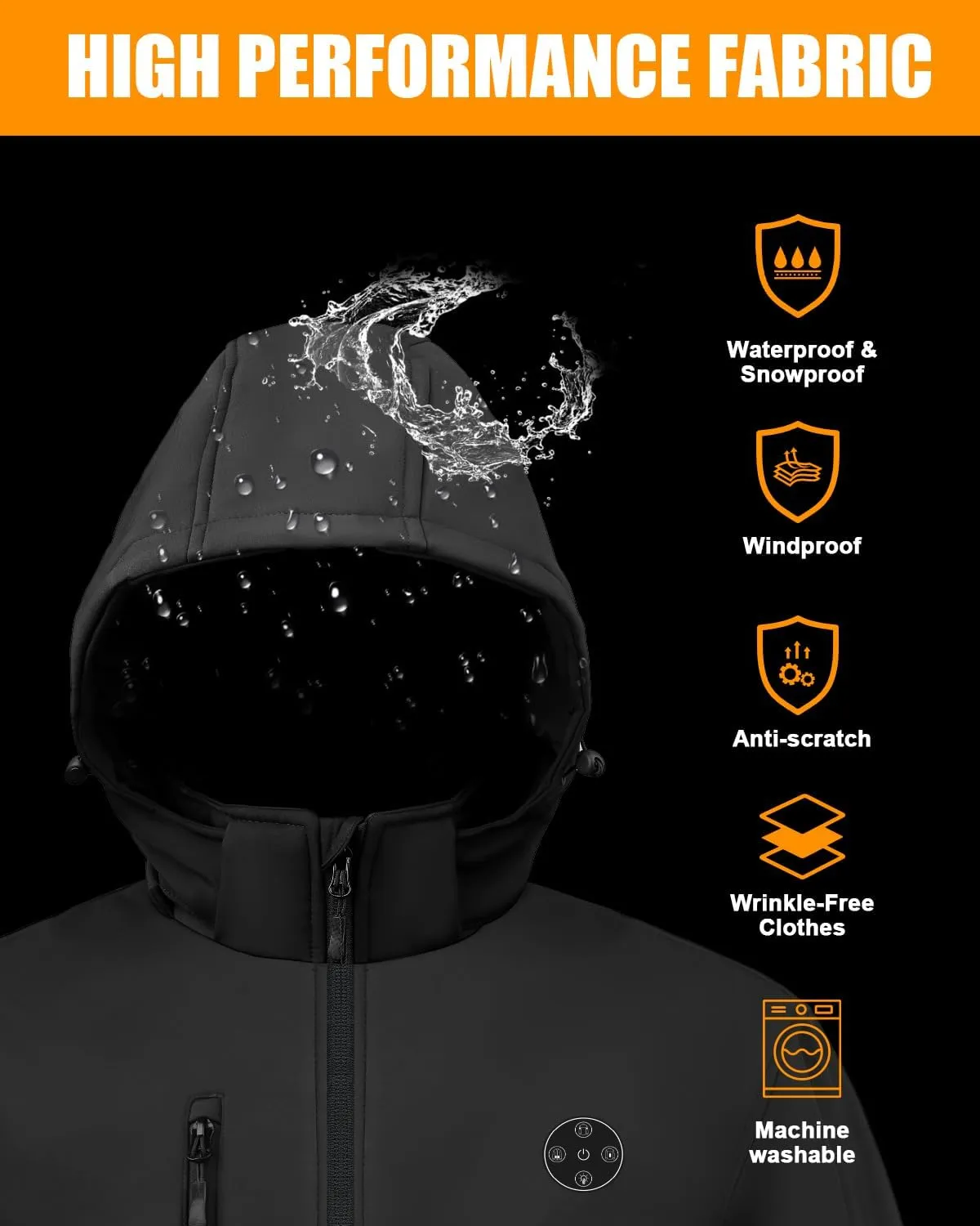 Heated Jacket for Men with 7.4V Battery Pack and Detachable Hood, Windproof Soft Shell Electric Heating Coat