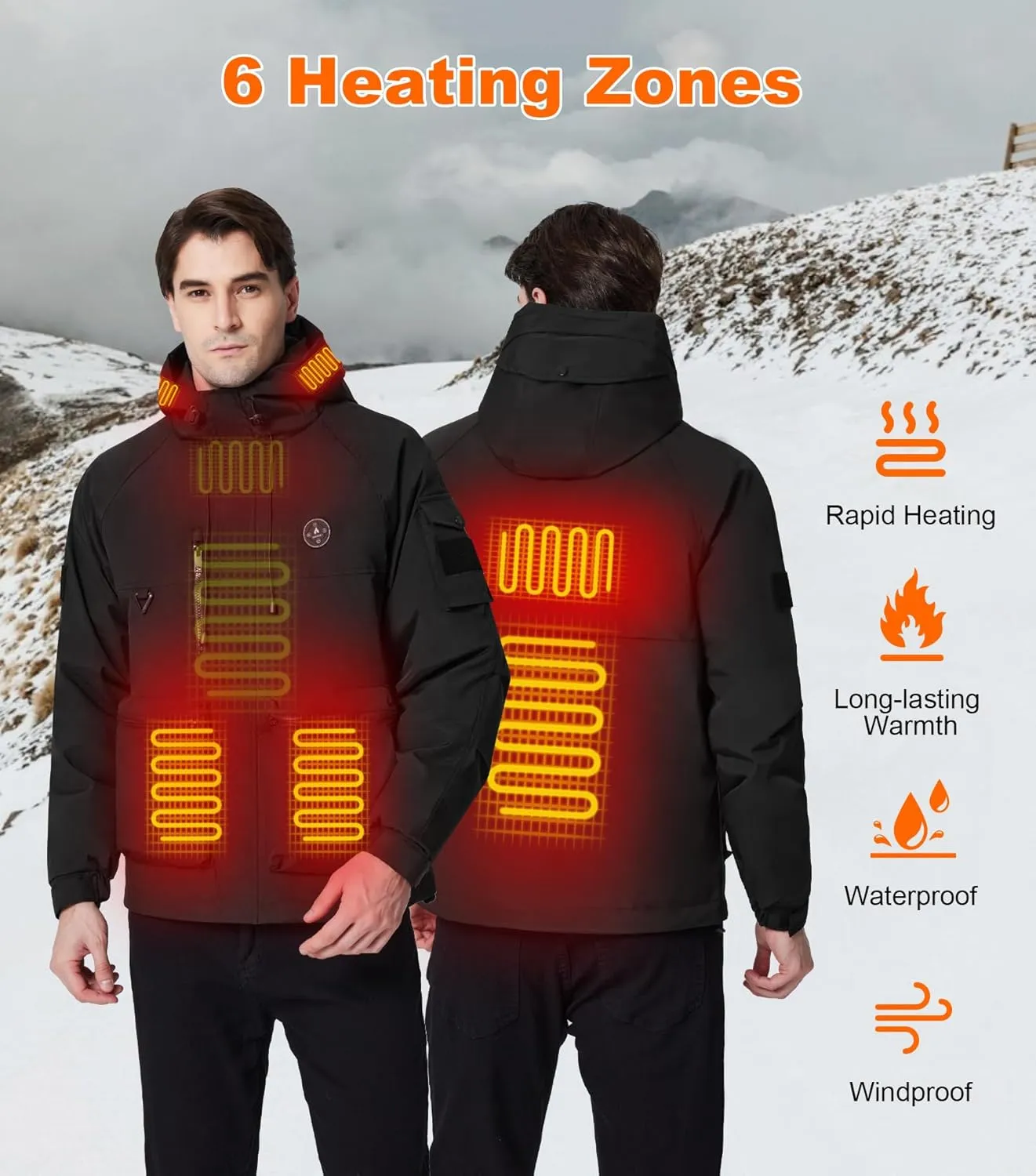 Heated Jackets for Men with Battery Pack, Heated Coat for Men & Women Waterproof Heated Hoodie for Hunting Fishing
