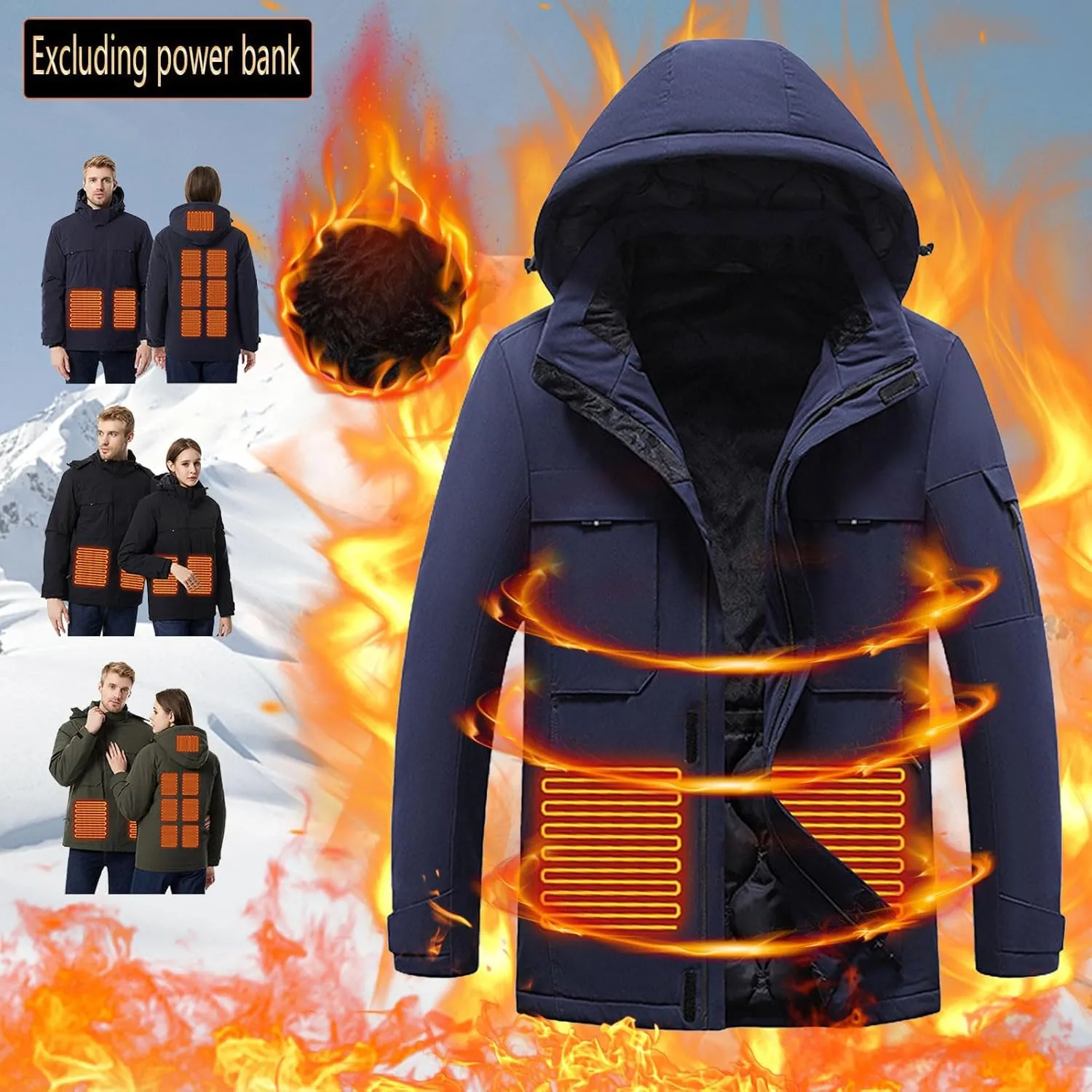 Heated Jackets for Men Women Hooded Heating Coat Dual Independent Switches Control 3 Temperature Heated Outerwear
