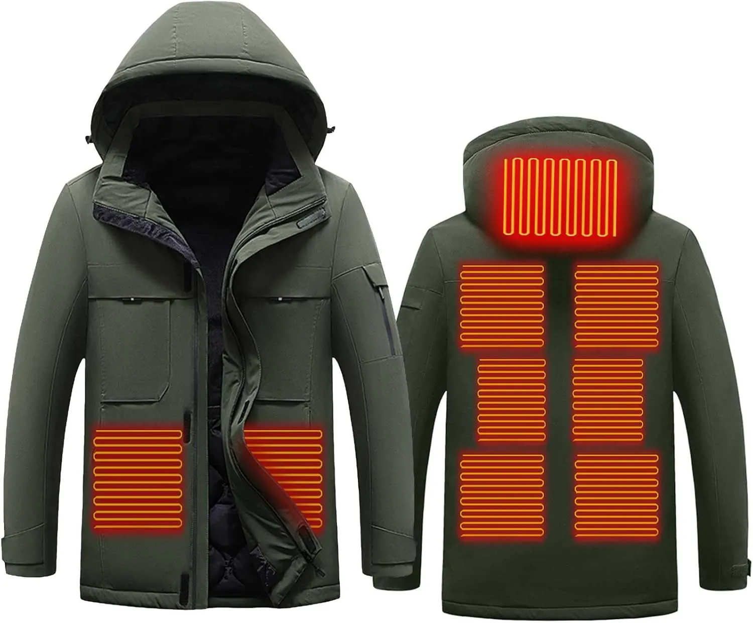 Heated Jackets for Men Women Hooded Heating Coat Dual Independent Switches Control 3 Temperature Heated Outerwear