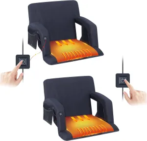 Heated Stadium Seats, 5 Reclining Positions Bleacher Chairs with Padded Armrests, Side Pockets, Waterproof Thick Cushion, W/Zippered Back Holder & Shoulder Straps, NO Power Bank