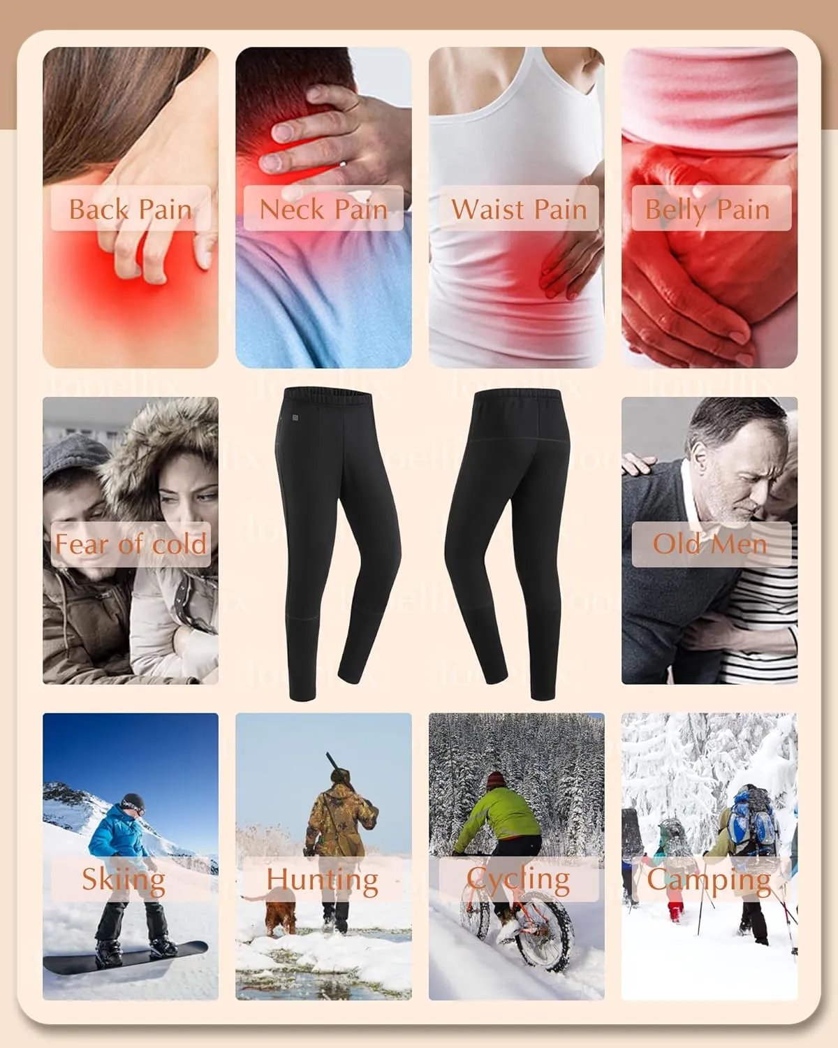 Heated Underwear Pants for Men, 3 Heating Level Electric Thermal Bottom with 12 Heating Zones for Hunting