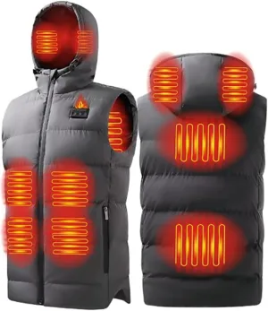 Heated Vest for Men, 3 Switch Control 8 Heating Zones, Temperature Display, Heating Hat, Smart Heating Jacket,Gray,5XL