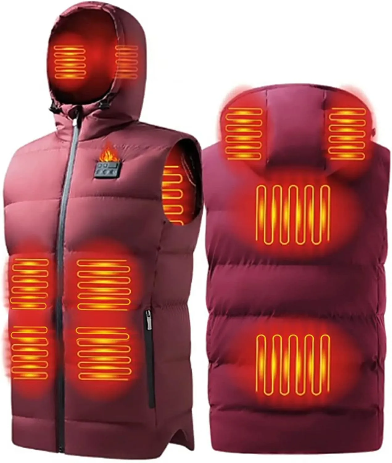 Heated Vest for Men, 3 Switch Control 8 Heating Zones, Temperature Display, Heating Hat, Smart Heating Jacket,Red,6XL