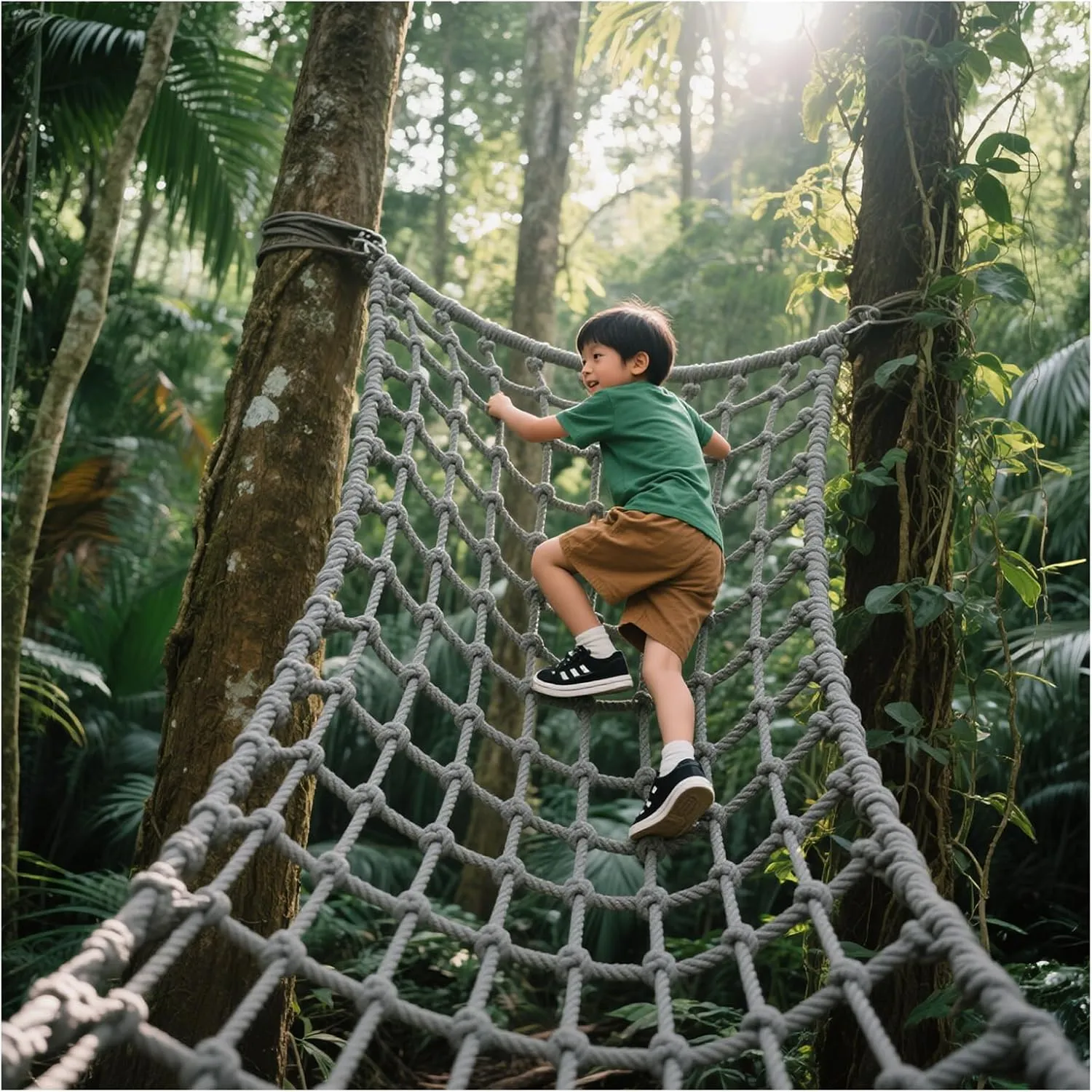 Heavy Duty Climbing Cargo Net for Kids Indoor/Outdoor Backyard Playground Safety Net Kids Tree House Rope Ladder Swing Hammock Truck Trailer Net,3.3x4.9ft