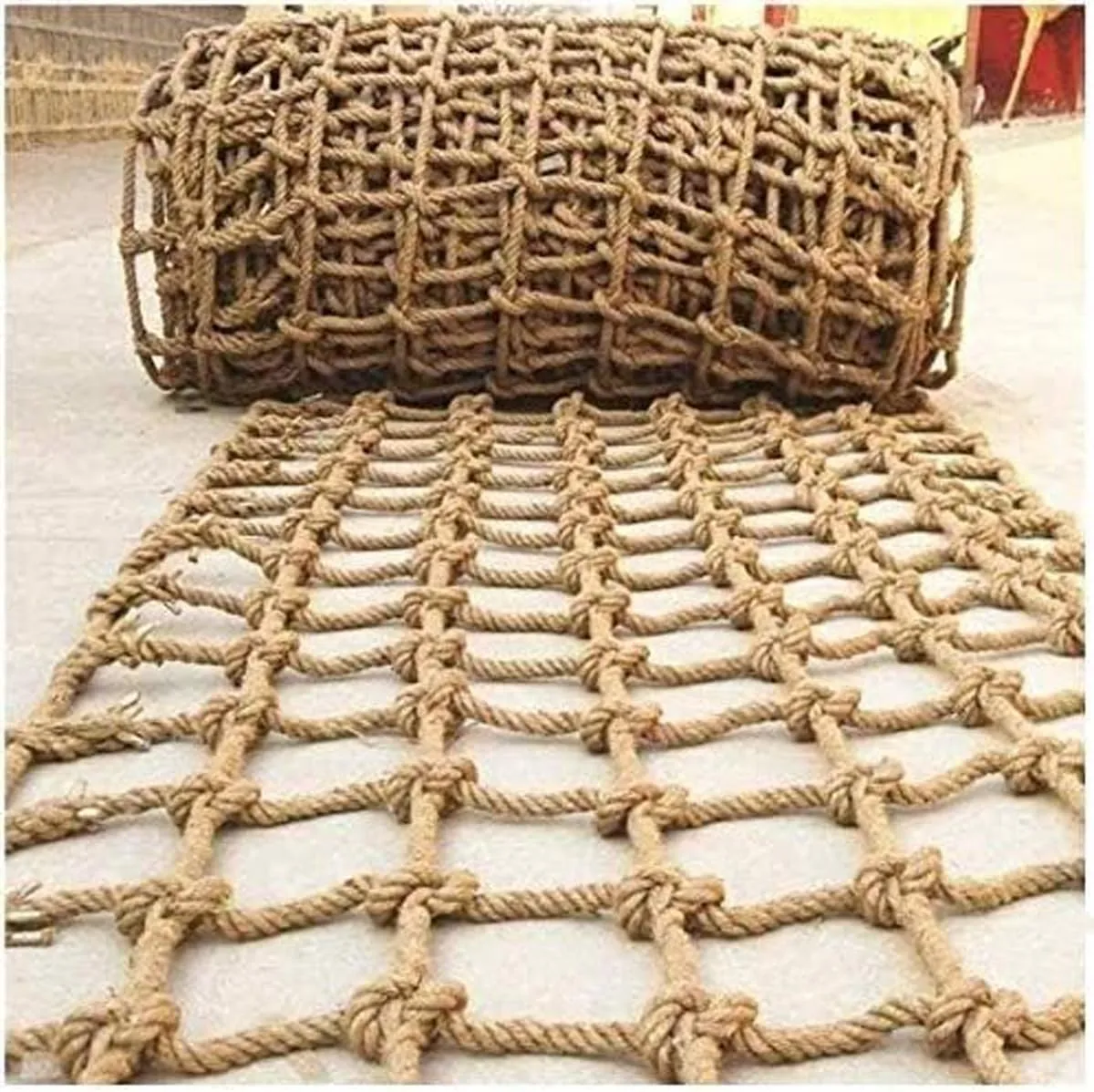 Heavy Duty Climbing Net for & Adults, 16mm Jute Hemp Rope Playground Net, Outdoor Treehouse Rope Ladder Hammock, Large Military-Grade Climbing Net (3.5m x 2m)