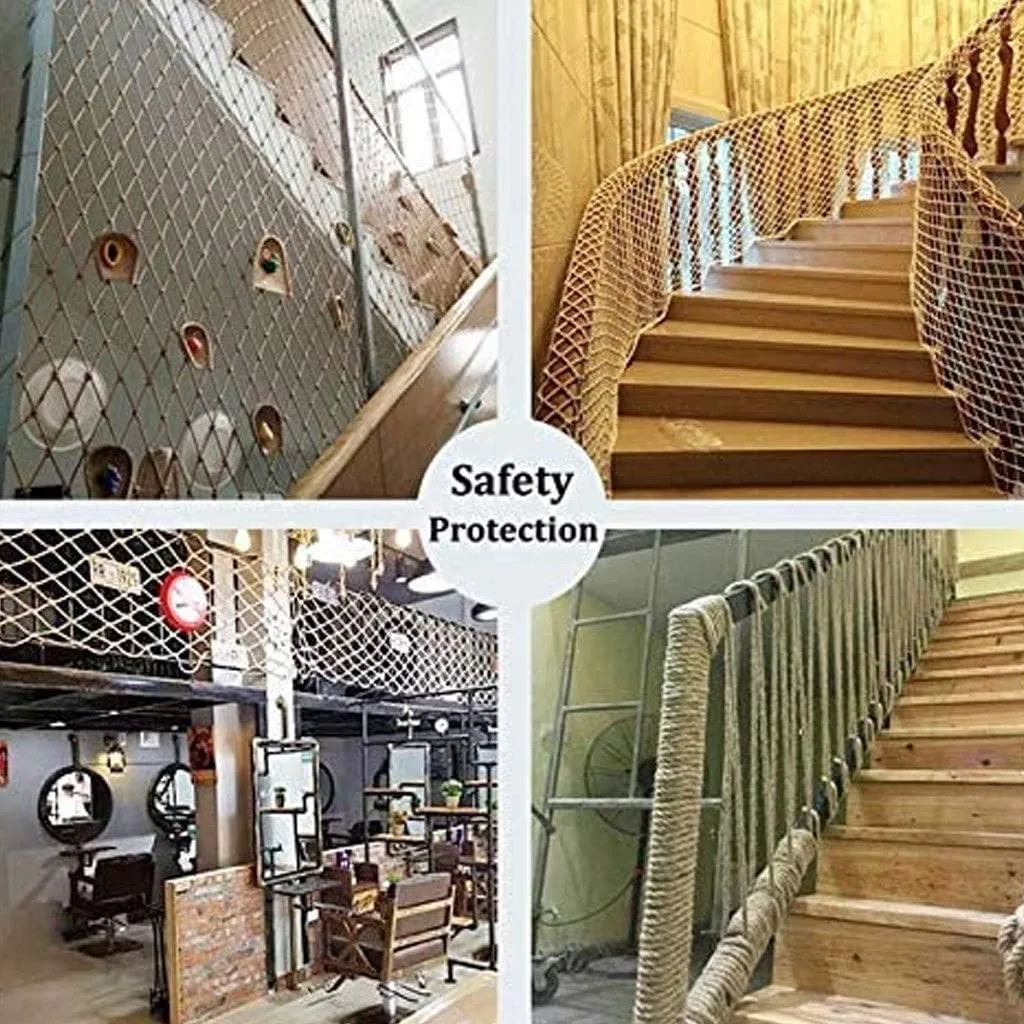 Heavy Duty Hemp Rope Netting - Outdoor Kids Climbing Cargo Net, Stair Railing, Garden Plants Protective Net, Playground Hammock (Size: 1 * 3m (3 * 10ft))