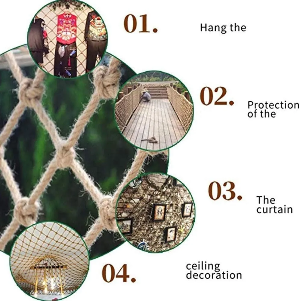 Heavy Duty Hemp Rope Netting - Outdoor Kids Climbing Cargo Net, Stair Railing, Garden Plants Protective Net, Playground Hammock (Size: 1 * 3m (3 * 10ft))