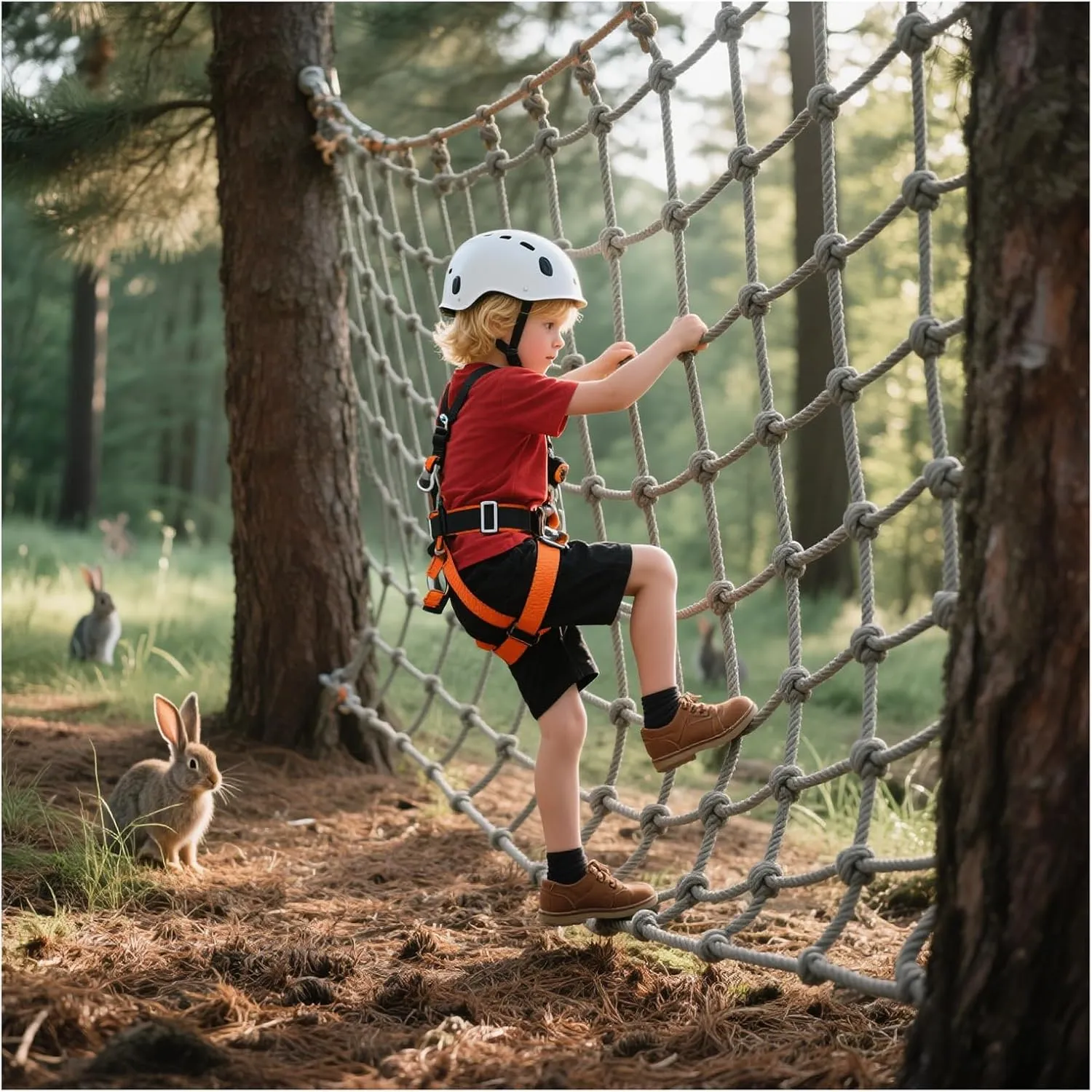 Heavy-Duty Outdoor Climbing Cargo Net Playground Play Safety Net Polyamide Material Tree House Rope Ladder Swing Hammock Truck Trailer Net,9.8FTx13.1FT