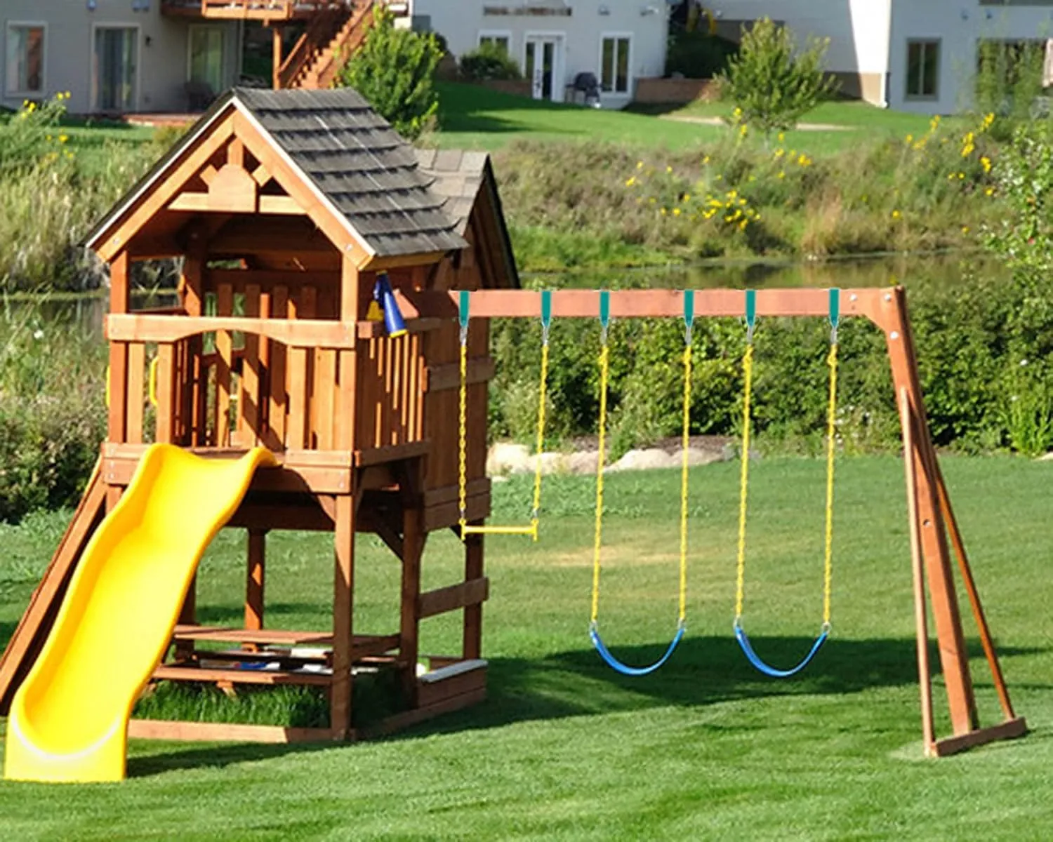 Heavy Duty Steel Swing Hangers for Wooden Sets Includes Snap Hooks. for Connecting to a 4"x6" Beam (Green, Set of 4)