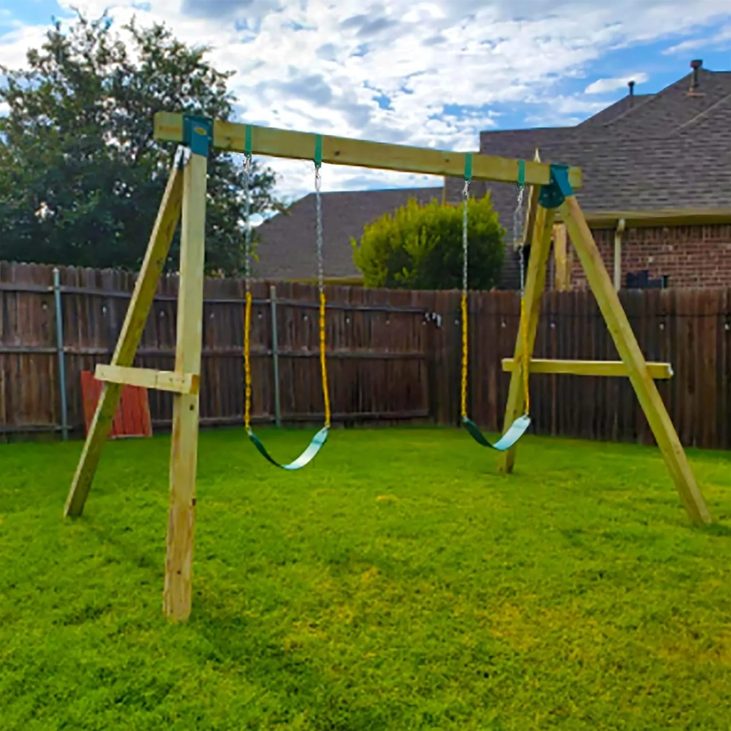 Heavy Duty Steel Swing Hangers for Wooden Sets Includes Snap Hooks. for Connecting to a 4"x6" Beam (Green, Set of 4)
