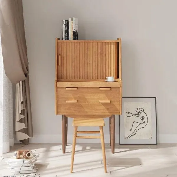 Helga Modern Secretary Desk with Hutch Computer Desk with Ample Storage With Chair