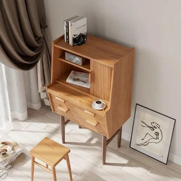 Helga Modern Secretary Desk with Hutch Computer Desk with Ample Storage With Chair