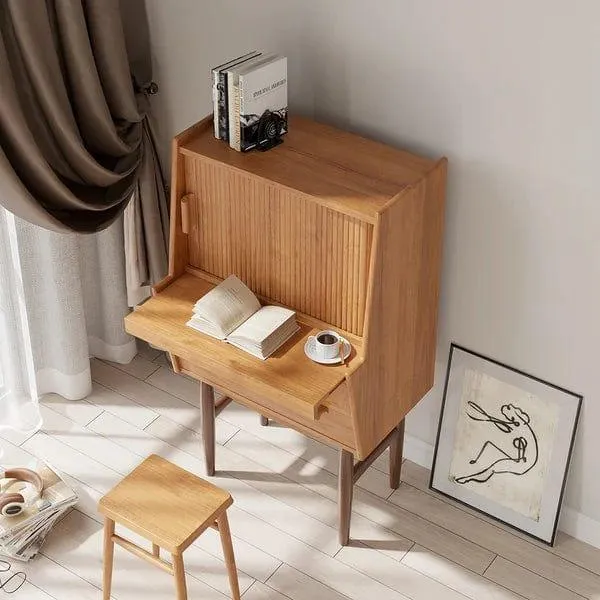 Helga Modern Secretary Desk with Hutch Computer Desk with Ample Storage With Chair