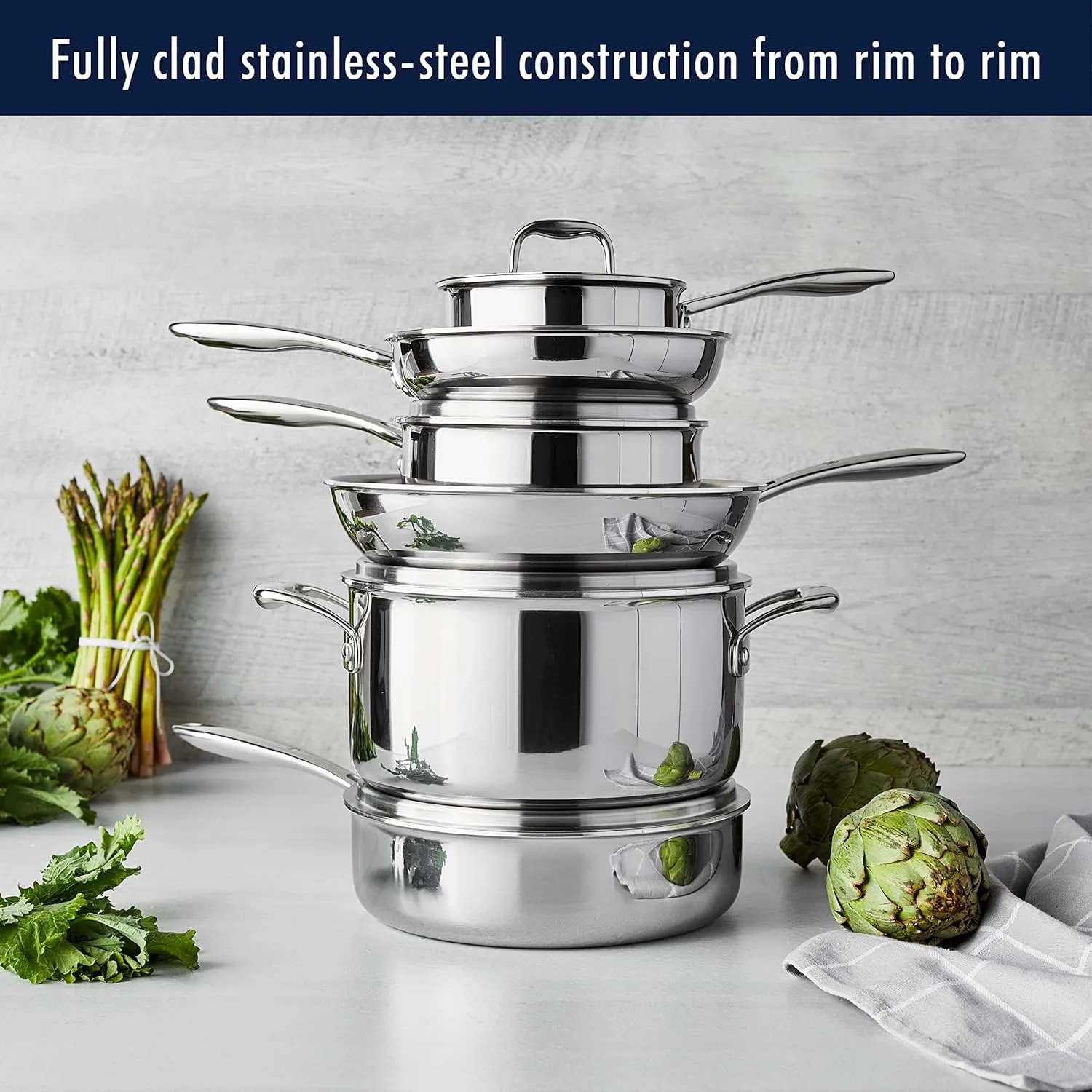 HENCKELS Clad Impulse 10-pc 3-Ply Stainless Steel Pots and Pans Set, Cookware Set, Fry Pan, Saucepan with Lid, Saute Pan with Lid, Dutch Oven with Lid, Stay-Cool Handles, Induction Stove Compatible