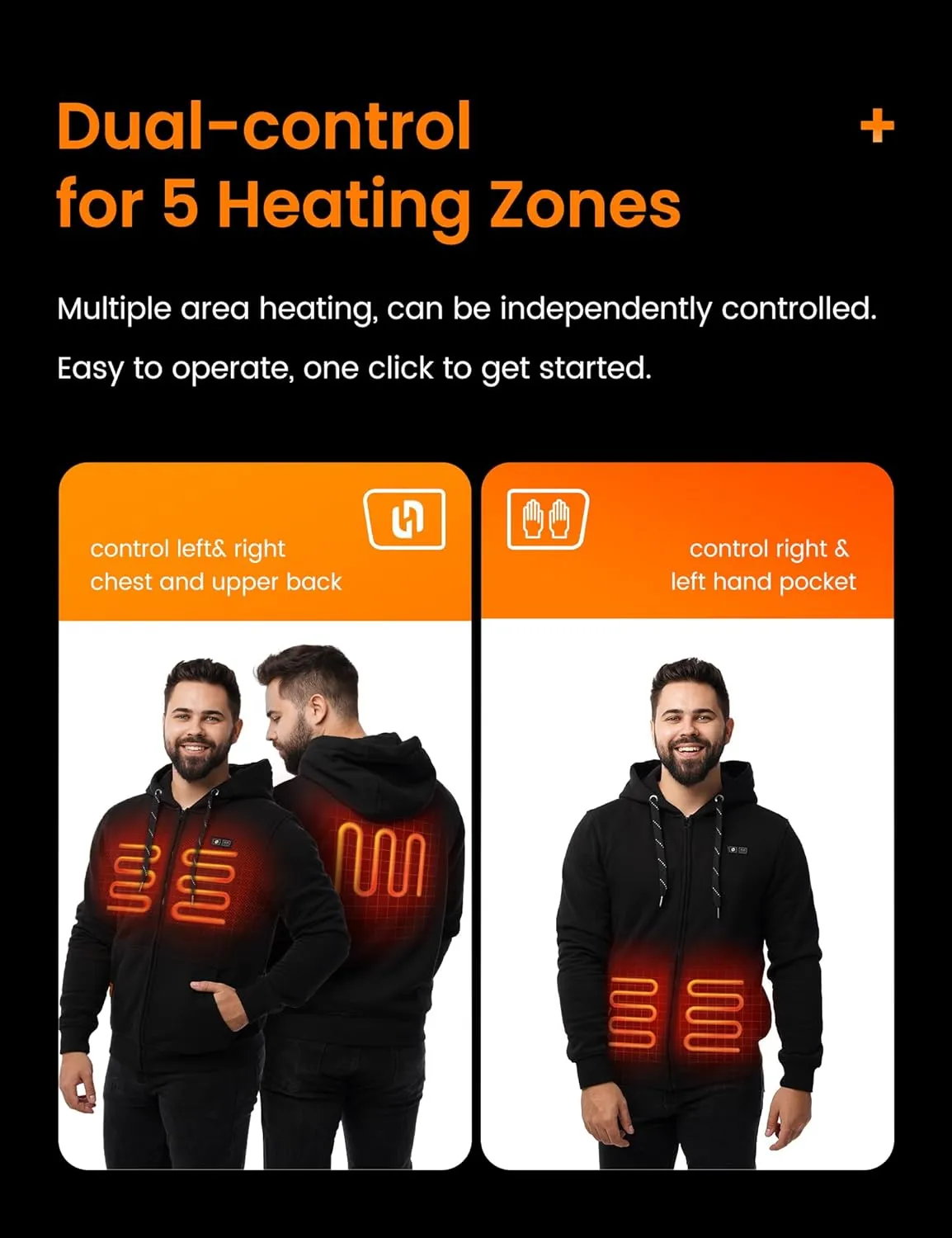 HENNCHEE Heated Hoodies for Men Women with Battery Pack, Zip Up Hooded Sweatshirt, Heating Jacket Unisex Hunting Fishing