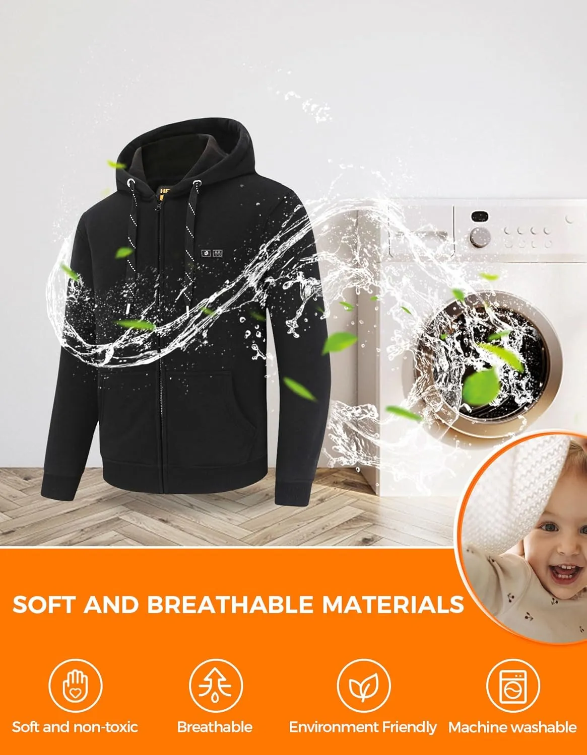 HENNCHEE Heated Hoodies for Men Women with Battery Pack, Zip Up Hooded Sweatshirt, Heating Jacket Unisex Hunting Fishing