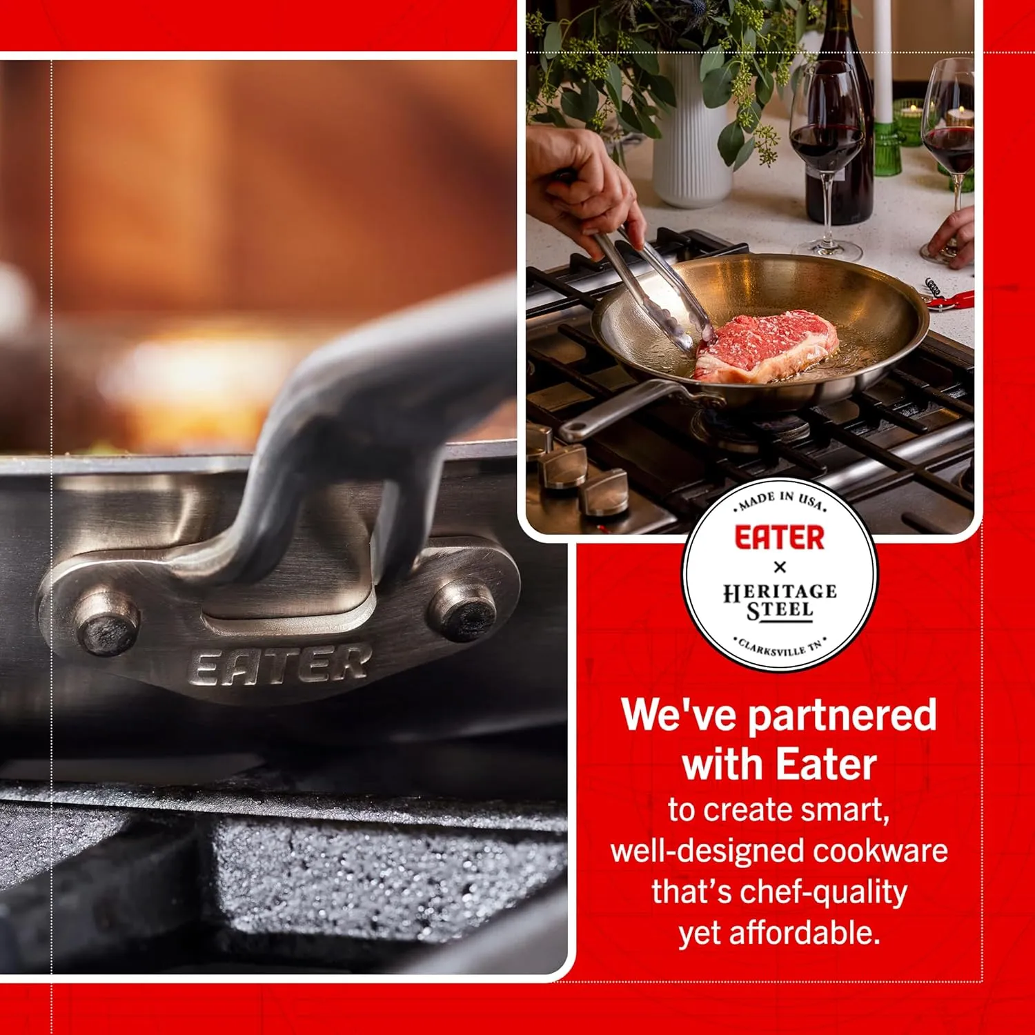 Heritage Steel Eater Series 10.5 Inch Frying Pan | Made in USA | 5-Ply Fully Clad Stainless Steel | Stay Cool Handle Design | Induction Ready & Non-Toxic