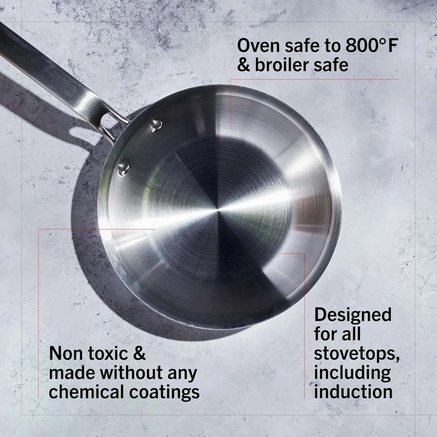 Heritage Steel Eater Series 3 Piece Fry Pan Set | Made in USA | 5-Ply Fully Clad Stainless Steel Pan | Stay Cool Handle Design | Induction Ready & Non-Toxic Pan
