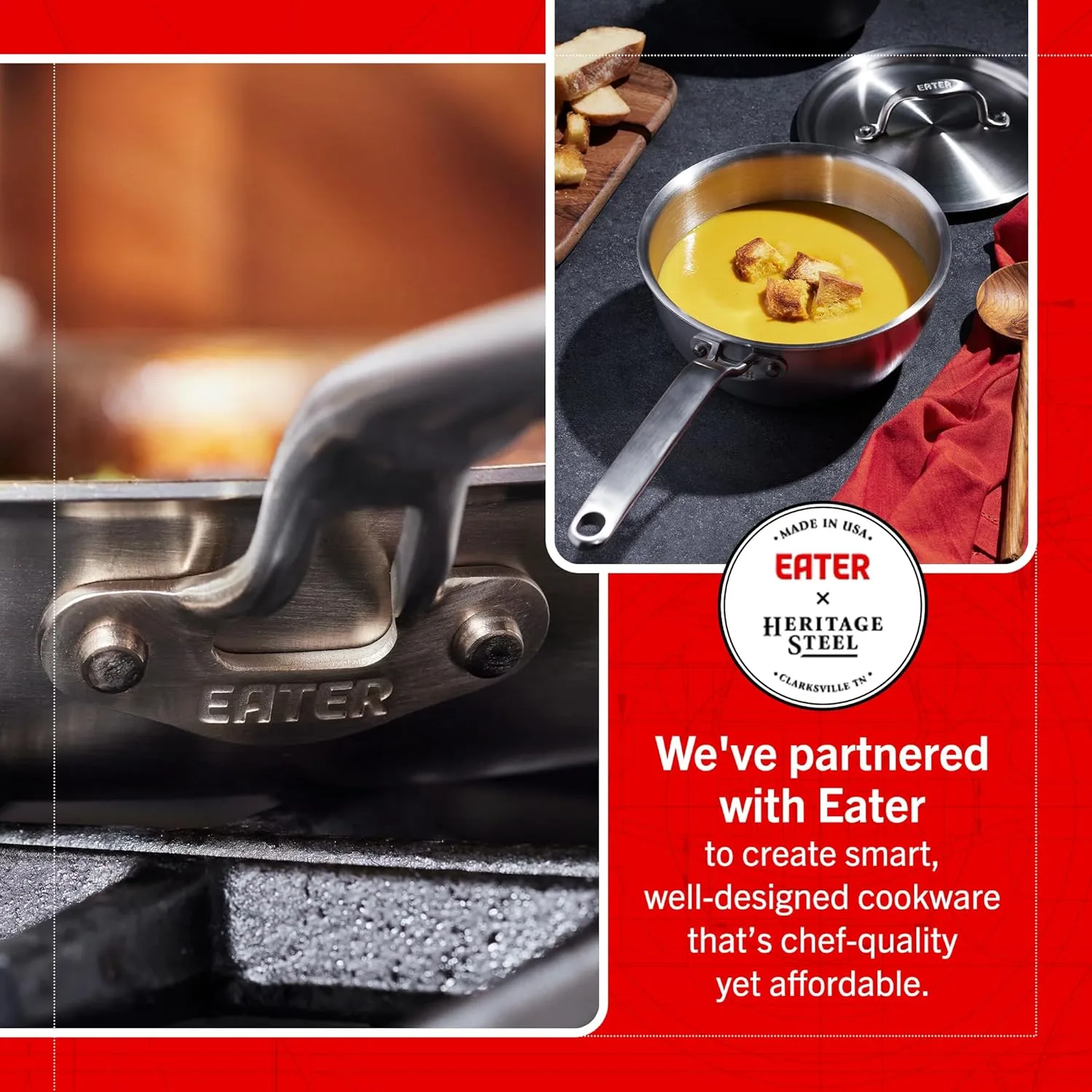 Heritage Steel Eater Series 5 Piece Essentials Set | Made in USA | 5 Ply Fully Clad Stainless Steel Cookware Set | Stay Cool Handle | Induction Ready & Non-Toxic