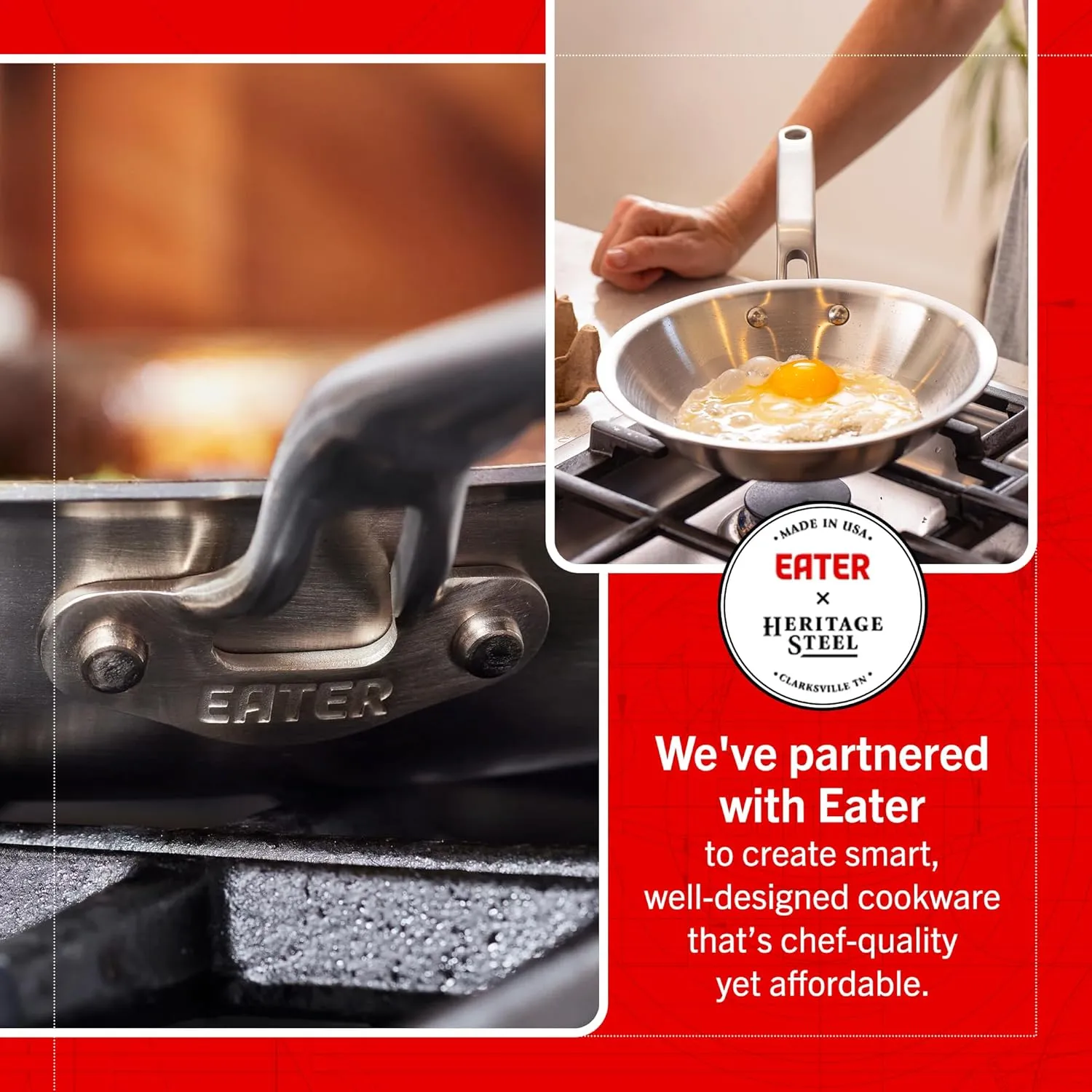 Heritage Steel Eater Series 8.5 Inch Frying Pan | Made in USA | 5-Ply Fully Clad Stainless Steel | Stay Cool Handle Design | Induction Ready & Non-Toxic