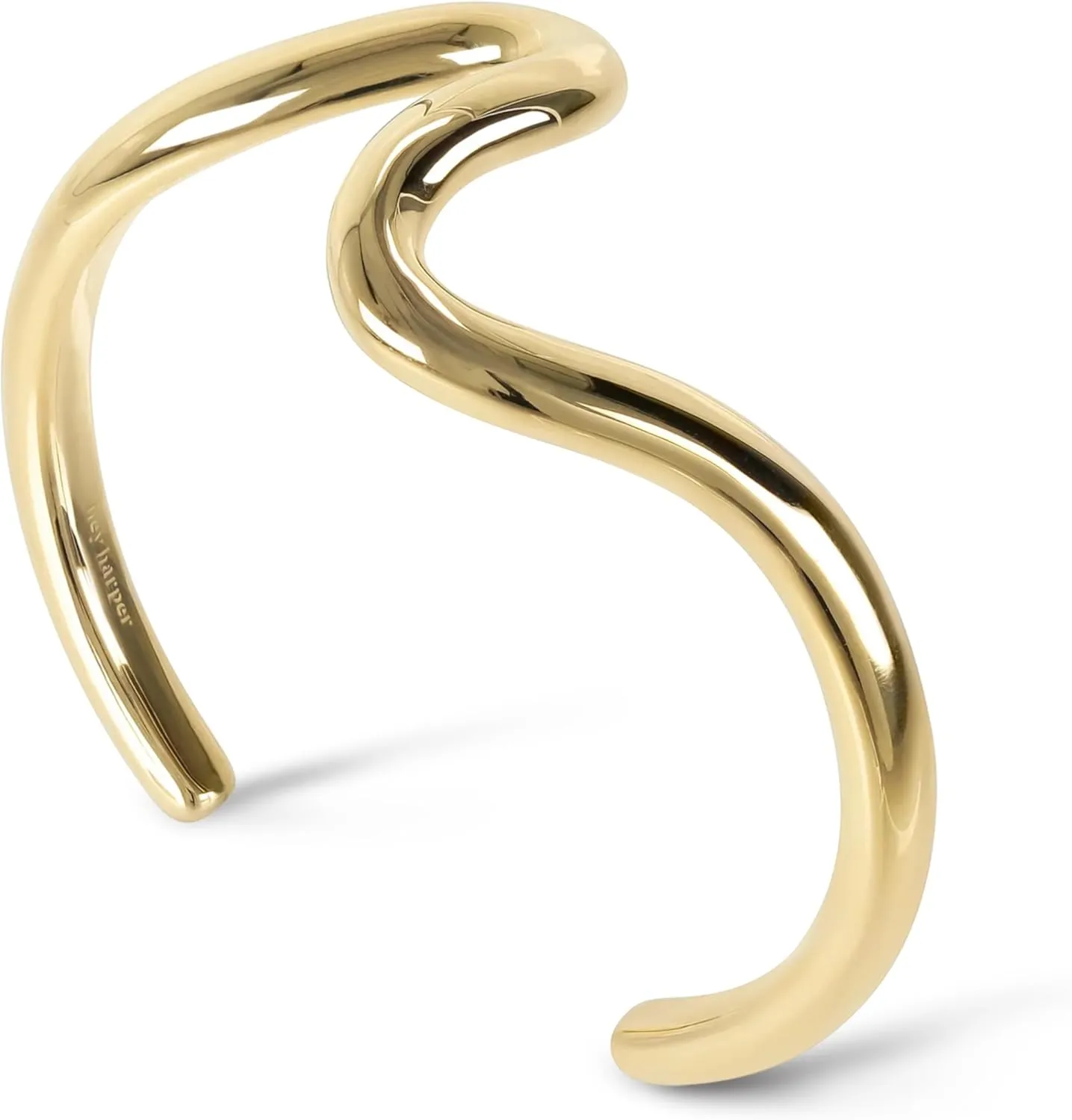 Hey Harper Gold Cuff Bracelet - Bangle Trendy Chunky Non Tarnish Gold Cute Stackable Waterproof Bracelet - Gift for Women - Simple Minimalist Unique Statement Jewelry