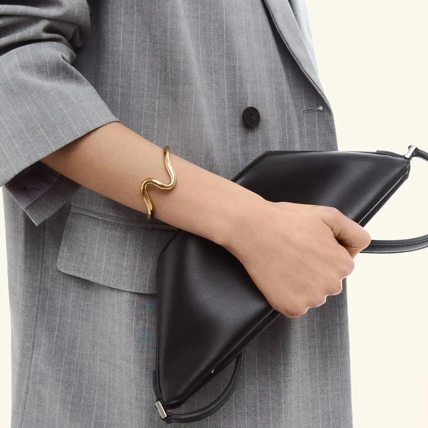 Hey Harper Gold Cuff Bracelet - Bangle Trendy Chunky Non Tarnish Gold Cute Stackable Waterproof Bracelet - Gift for Women - Simple Minimalist Unique Statement Jewelry