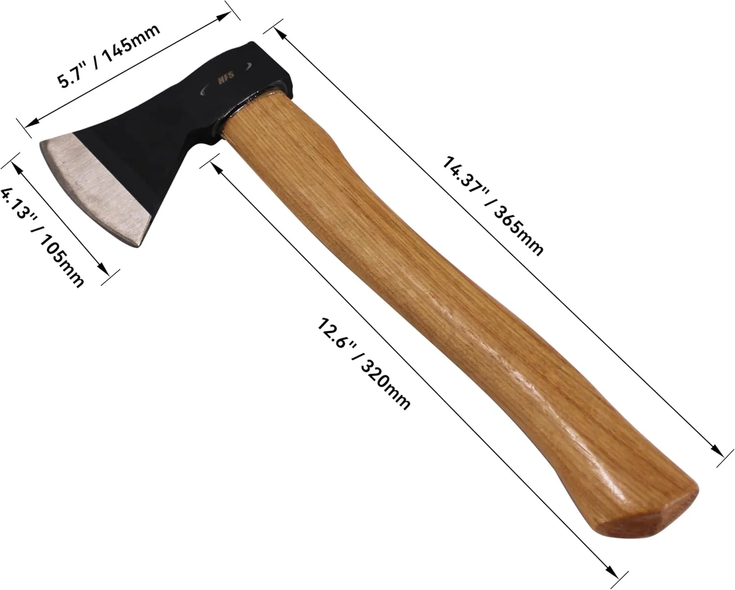 HFS(R) Hatchet Axe with Genuine Hickory Wood Handle Throwing Axe Camping Hiking Chopping High Carbon Steel Head Weight 600g 21oz