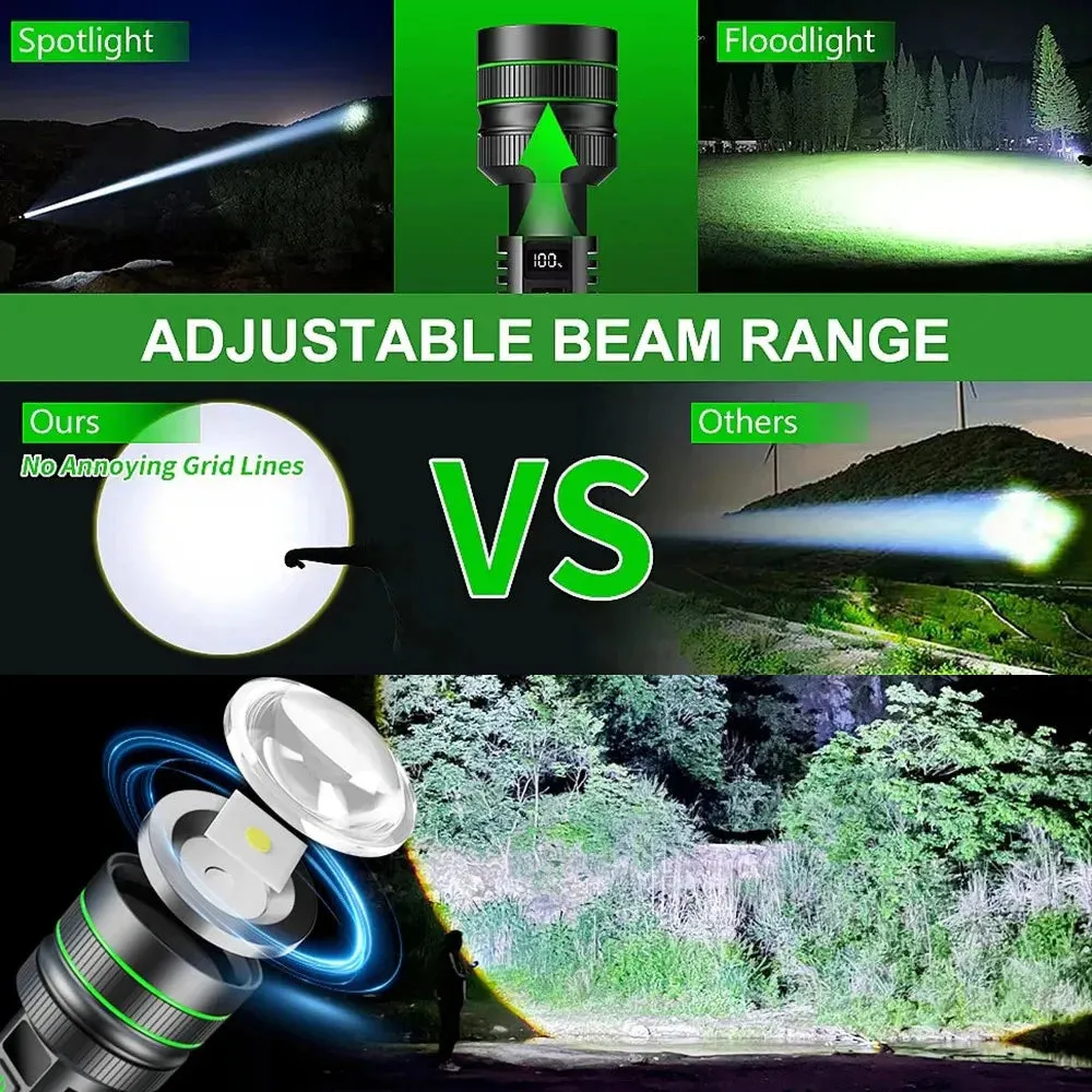High-Power LED Flashlight - USB Rechargeable Tactical Torch, Long-Range Beam, Outdoors & Hunting