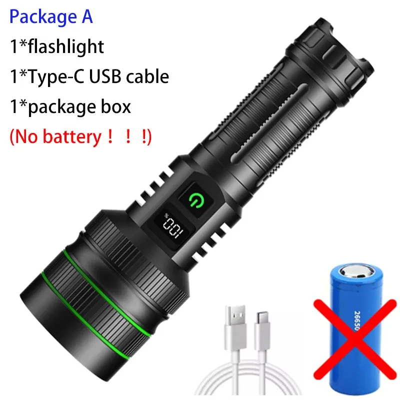 High-Power LED Flashlight - USB Rechargeable Tactical Torch, Long-Range Beam, Outdoors & Hunting