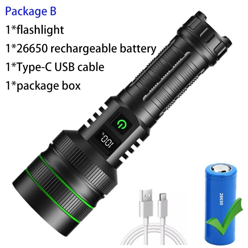 High-Power LED Flashlight - USB Rechargeable Tactical Torch, Long-Range Beam, Outdoors & Hunting