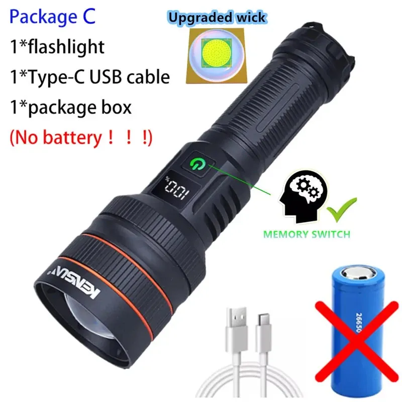 High-Power LED Flashlight - USB Rechargeable Tactical Torch, Long-Range Beam, Outdoors & Hunting