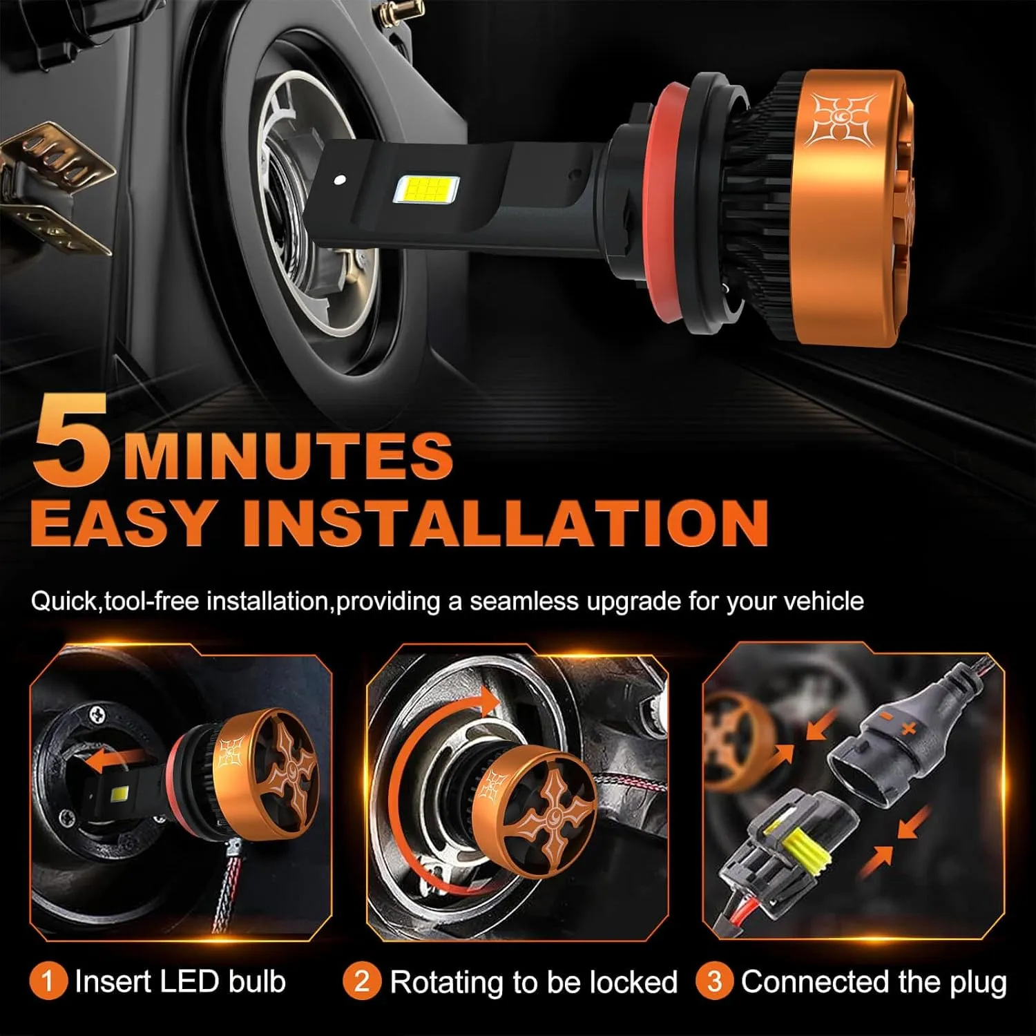 HIKARI WINGS H11/H8/H9 LED Fog light, 28000LM Pure White 6000K LED Bulbs, Plug & Play IP68 Waterproof Pack of 2