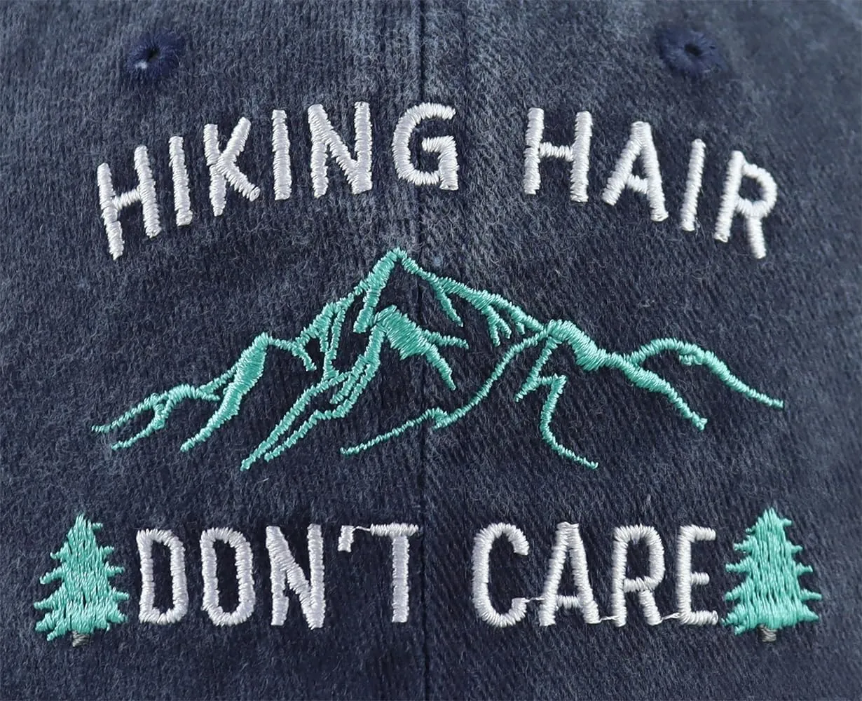 Hiking Hair Don't Care Hat for Men Women, Funny Adjustable Mountain Trees Baseball Cap for Camping Lovers Hiker