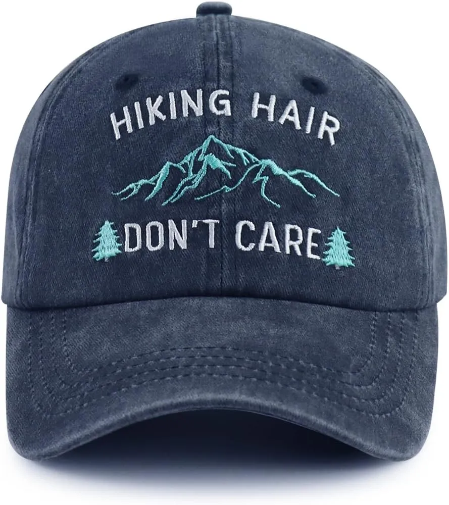 Hiking Hair Don't Care Hat for Men Women, Funny Adjustable Mountain Trees Baseball Cap for Camping Lovers Hiker