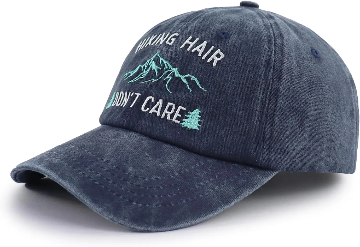 Hiking Hair Don't Care Hat for Men Women, Funny Adjustable Mountain Trees Baseball Cap for Camping Lovers Hiker