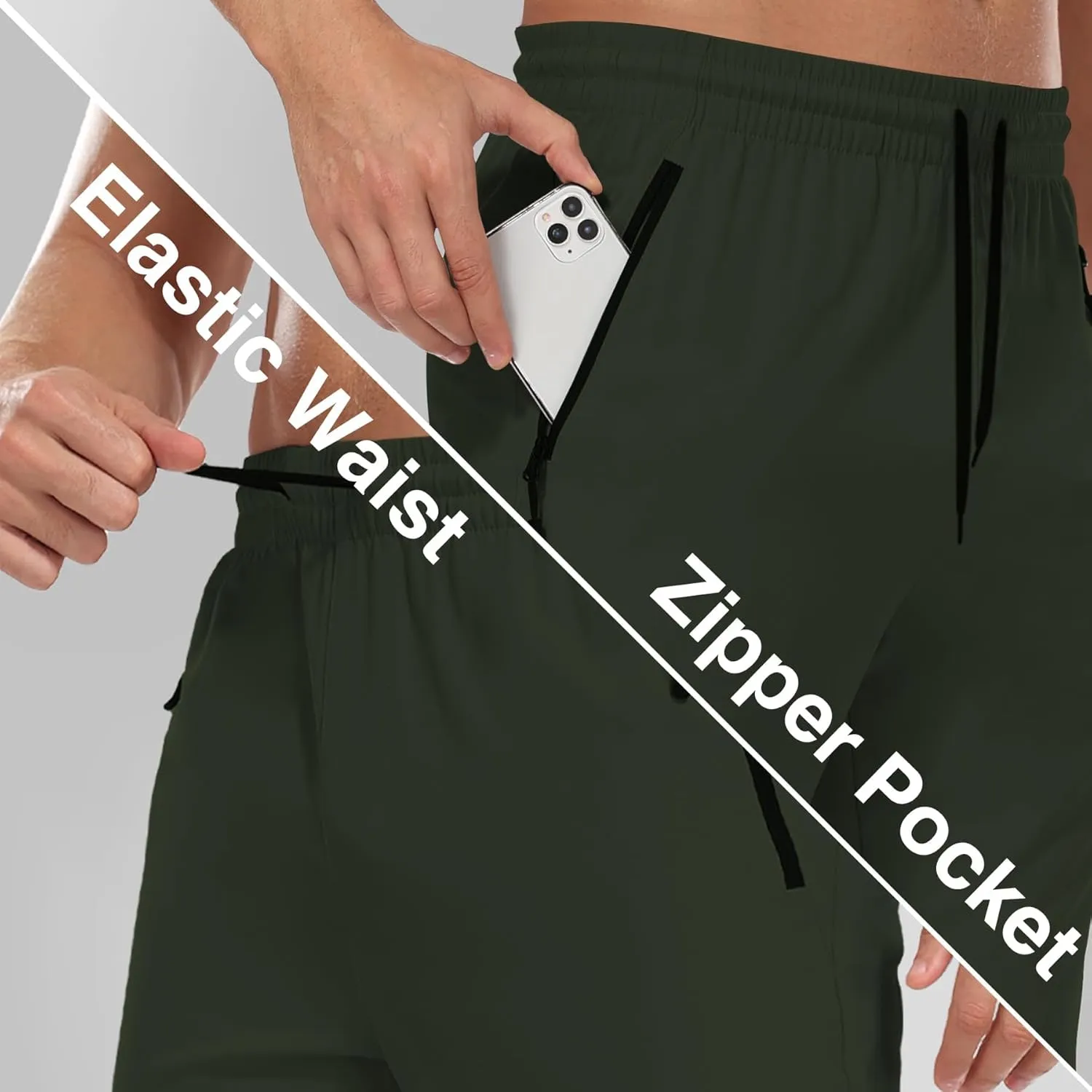Hiking Pants for Men UPF 50  Cargo Quick Dry Water Resistant Elastic Waist Zip Pockets Travel Work Lightweight Running