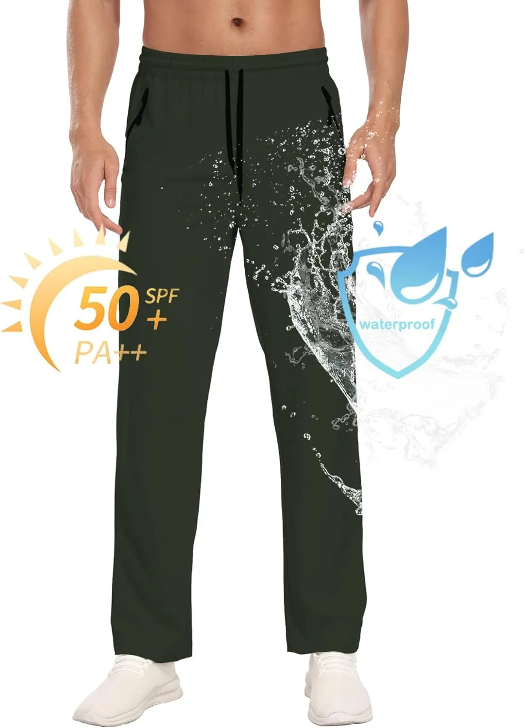 Hiking Pants for Men UPF 50  Cargo Quick Dry Water Resistant Elastic Waist Zip Pockets Travel Work Lightweight Running