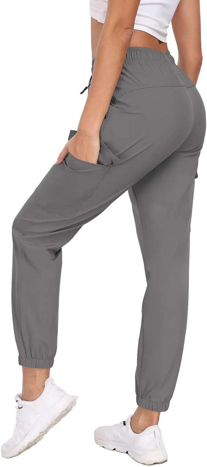 Hiking Pants for Women UPF 50  Cargo Quick Dry Water Resistant Elastic Waist Zip Pockets Travel Work Lightweight Running