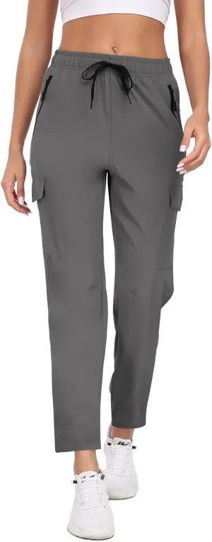 Hiking Pants for Women UPF 50  Cargo Quick Dry Water Resistant Elastic Waist Zip Pockets Travel Work Lightweight Running