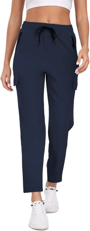 Hiking Pants for Women UPF 50  Cargo Quick Dry Water Resistant Elastic Waist Zip Pockets Travel Work Lightweight Running
